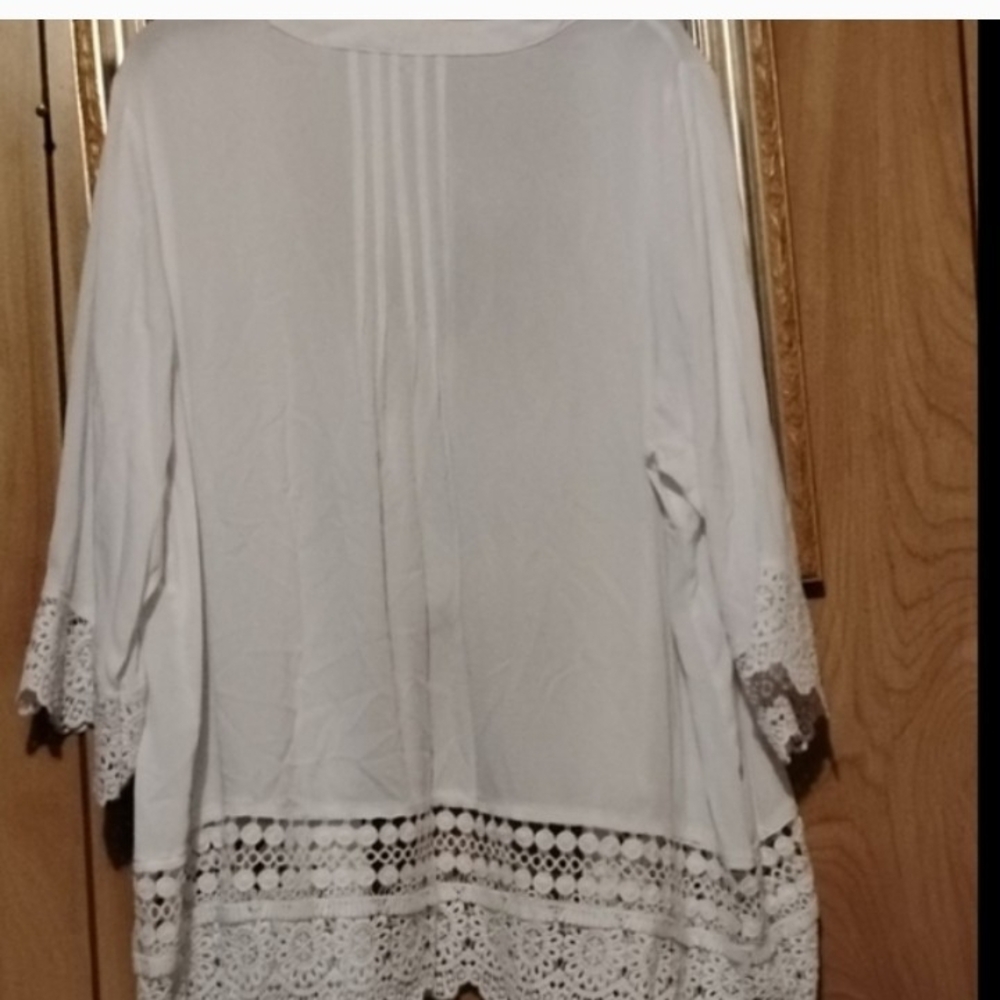 Notations White Crochet Trim Open Front Jacket - Picture 4 of 6